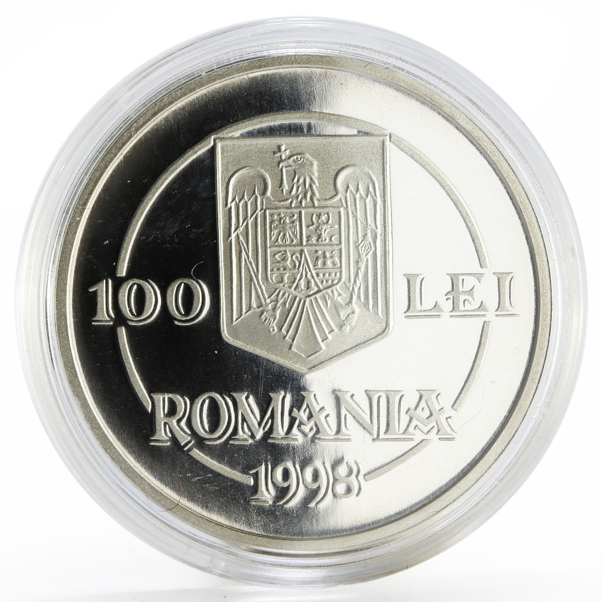 Romania 100 lei The Metropolitan Andrei Saguna and Sibiu Church silver coin 1998