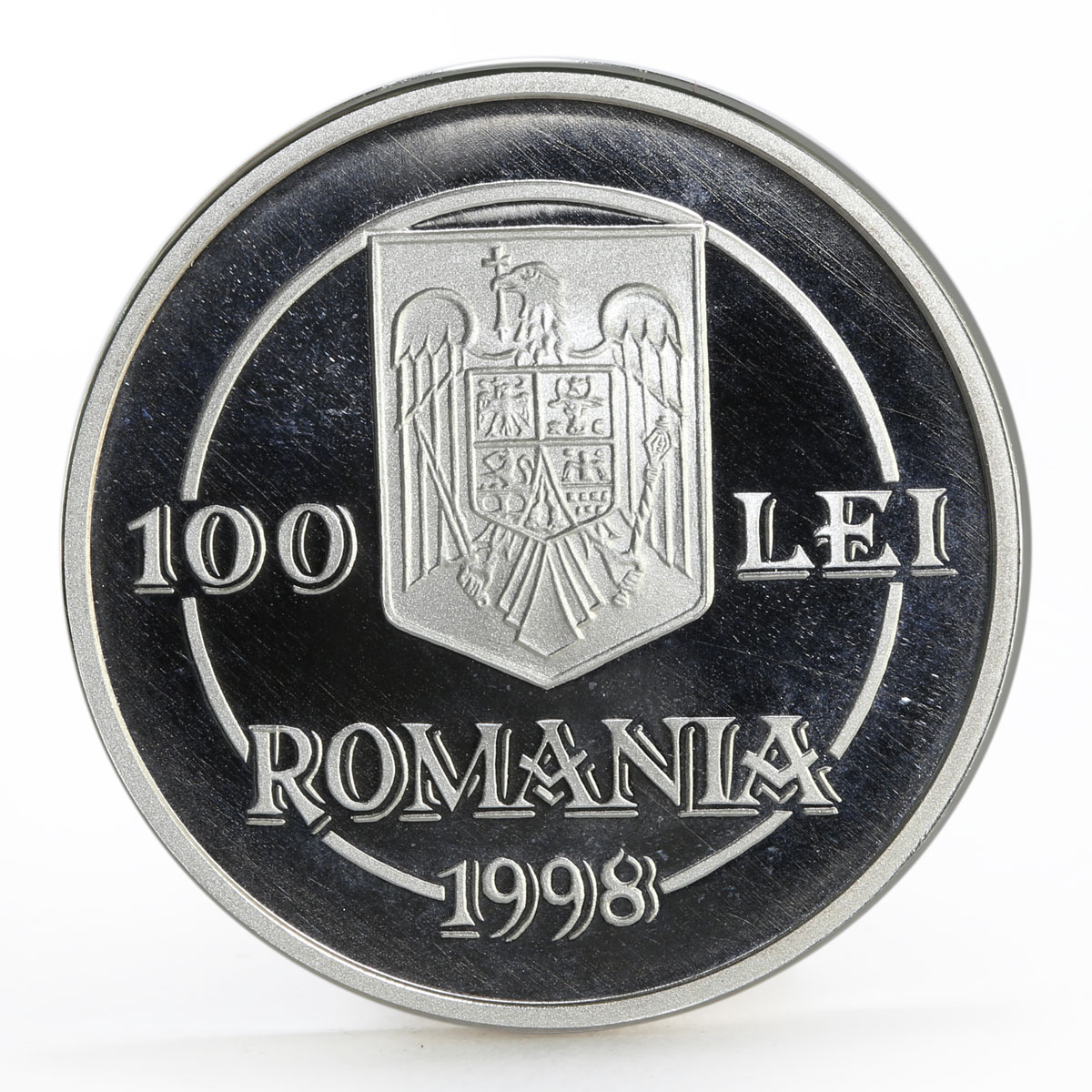 Romania 100 lei The Metropolitan Andrei Saguna and Sibiu Church silver coin 1998