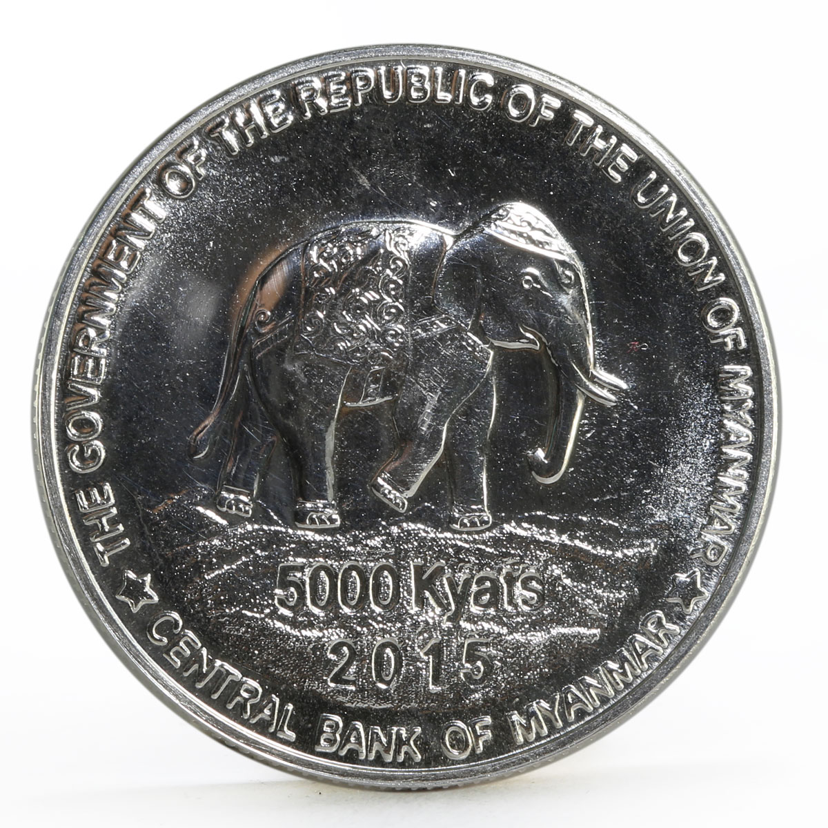 Myanmar 5000 kyats Government of Republic of Union Myanmar silver coin 2015