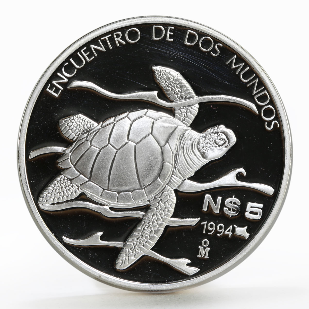 Mexico 5 pesos Pacific Ridley Sea Turtle proof silver coin 1994