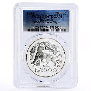 Indonesia 2000 rupiah Javan Tiger PR67 PCGS proof silver coin 1974