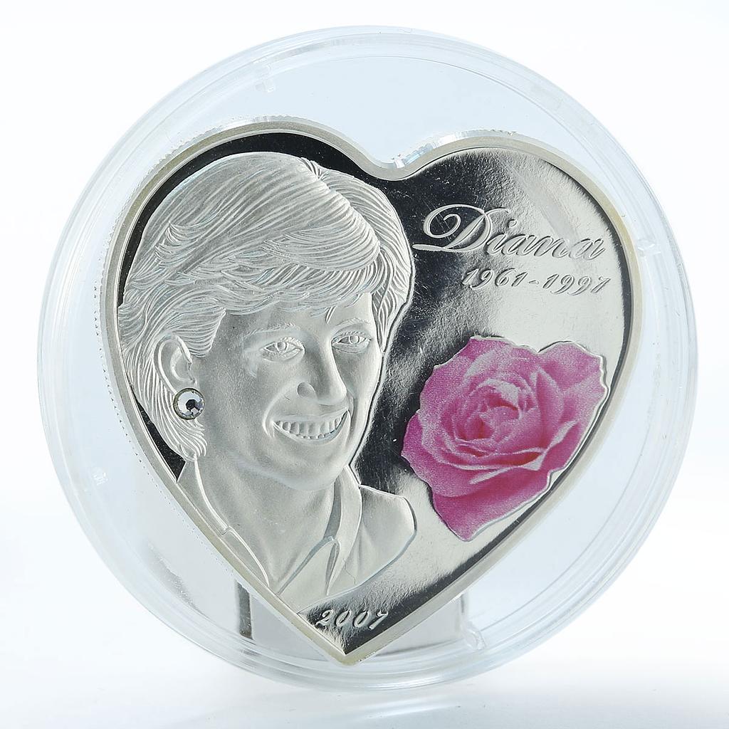Cook Islands 5 $ Princess Diana Death England's Rose Politics silver coin 2007