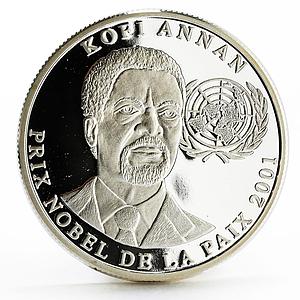 Congo 10 francs Kofi Annan Nobel Peace Prize proof silver coin 2001