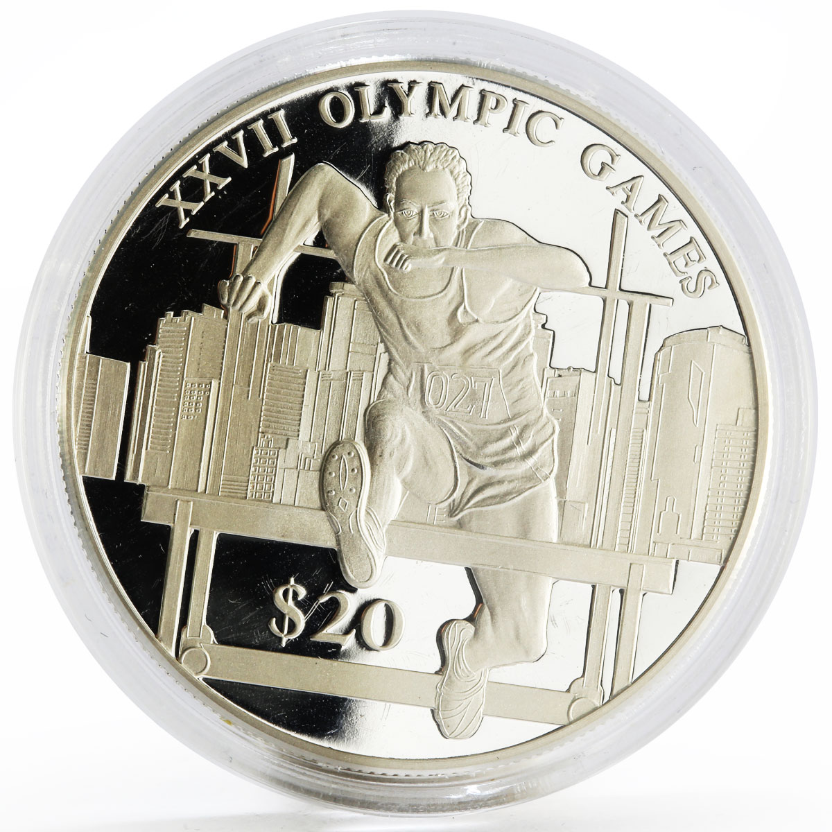 Liberia 20 dollars Sydney Olympic Games series Hurdling proof silver coin 2000