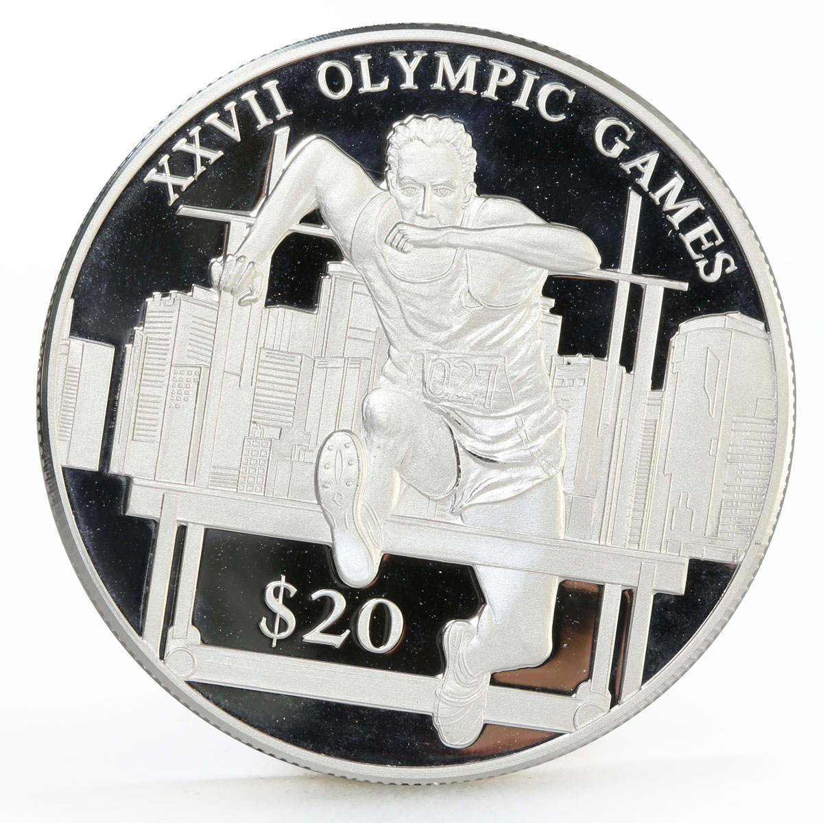 Liberia 20 dollars Sydney Olympic Games series Hurdling proof silver coin 2000