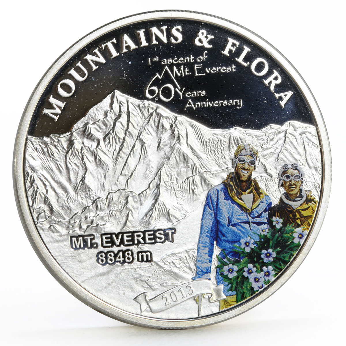 Palau 5 dollars First Ascent of Mountain Everset colored proof silver coin 2013