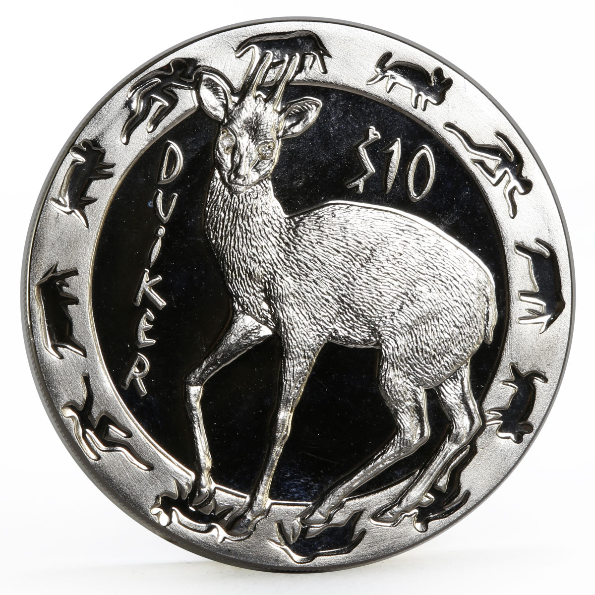 Sierra Leone 10 dollars Nocturnal Animals series Duiker silver coin 2008