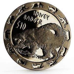 Sierra Leone 10 dollars Nocturnal Animals series Honey Badger silver coin 2008