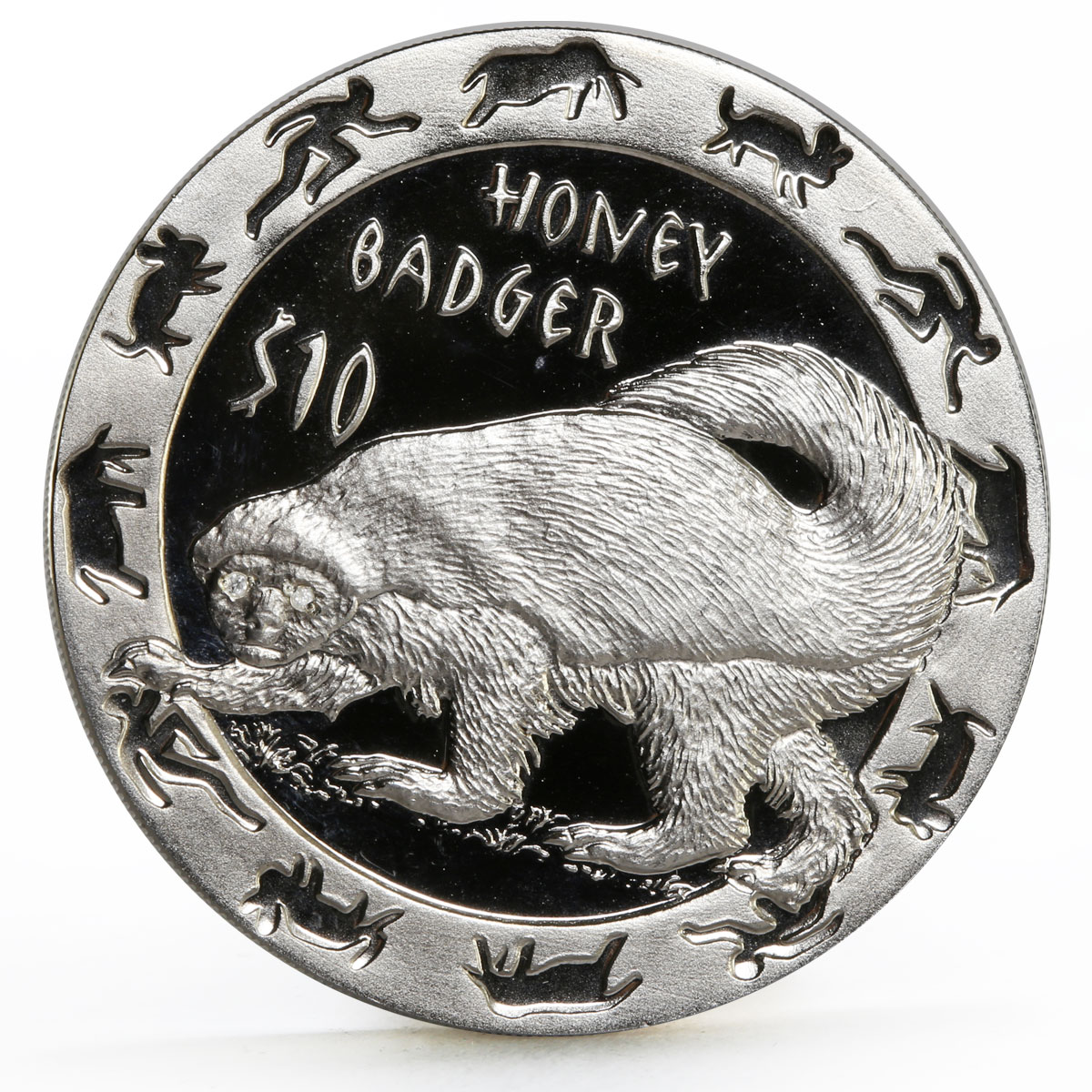 Sierra Leone 10 dollars Nocturnal Animals series Honey Badger silver coin 2008