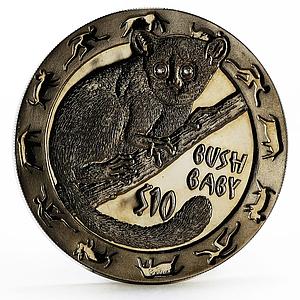 Sierra Leone 10 dollars Nocturnal Animals series Bush Baby silver coin 2008