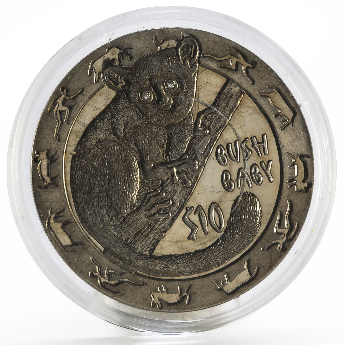 Sierra Leone 10 dollars Nocturnal Animals series Bush Baby silver coin 2008