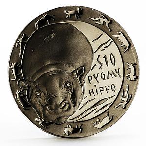 Sierra Leone 10 dollars Nocturnal Animals series Pygmy Hippo silver coin 2008