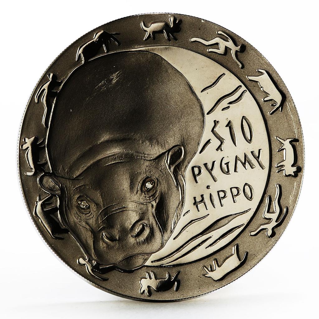 Sierra Leone 10 dollars Nocturnal Animals series Pygmy Hippo silver coin 2008