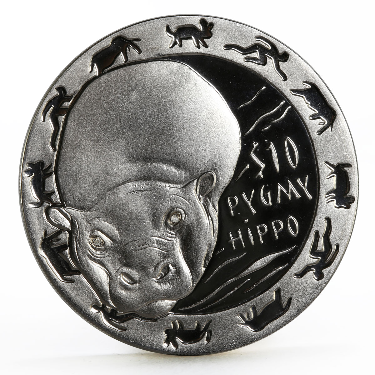 Sierra Leone 10 dollars Nocturnal Animals series Pygmy Hippo silver coin 2008