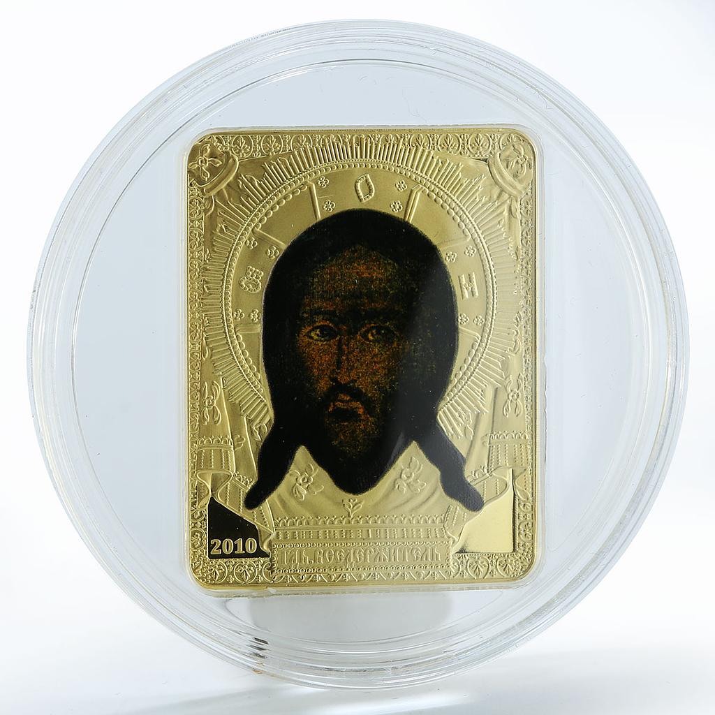 Cook Islands 5 dollars Russian Icons, the Holy Face of Christ gilded silver 2010