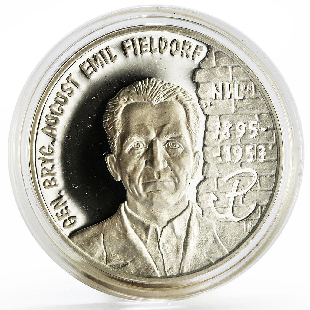 Poland 10 zlotych General August Emil Fieldorf Politician proof silver coin 1998