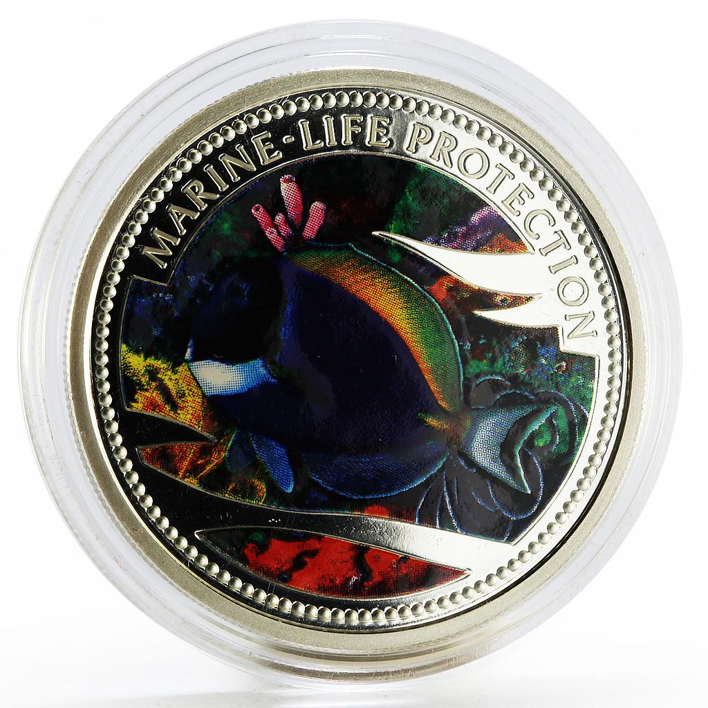 Palau 5 dollars Marine Life Protection series Blue Tang Fish silver coin 2002