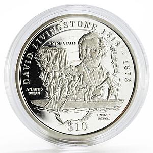 Sierra Leone 10 dollars British Missionary David Livingstone silver coin 1998
