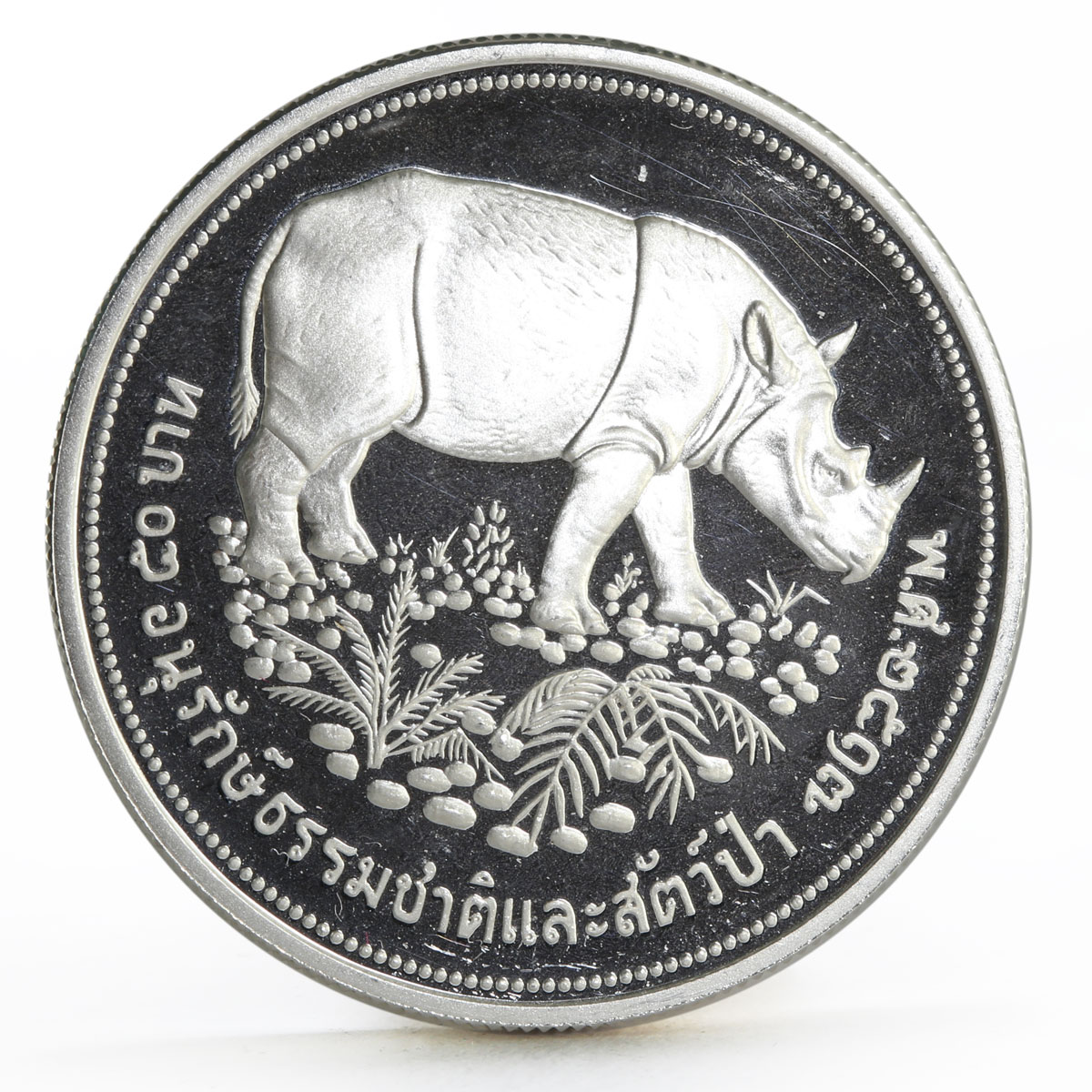 Thailand 50 baht Wildlife Conservation series Rhinoceros silver proof coin 1974