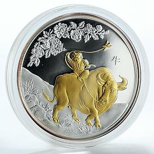 Cook Islands 5 dollars Year of Ox Lunar Calendar gilded silver coin 2009