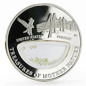 Fiji 1 dollar Treasures of Mother Nature US Peridot Eagle proof silver coin 2012