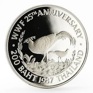 Thailand 200 baht World Wildlife Fund 25th Anniversary Pheasant proof 1987