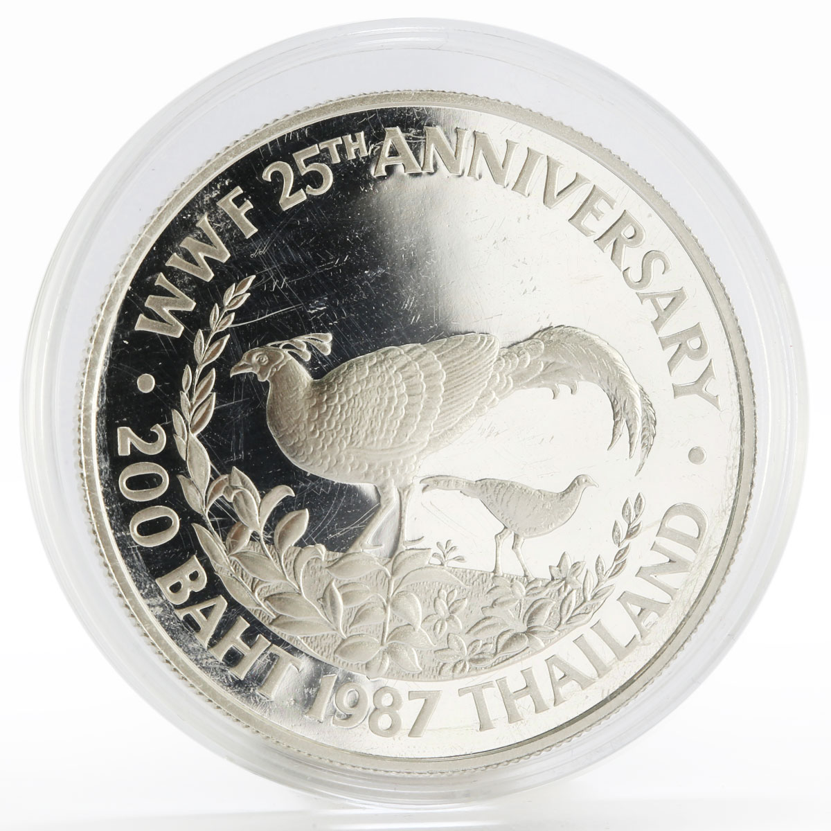 Thailand 200 baht World Wildlife Fund 25th Anniversary Pheasant proof 1987