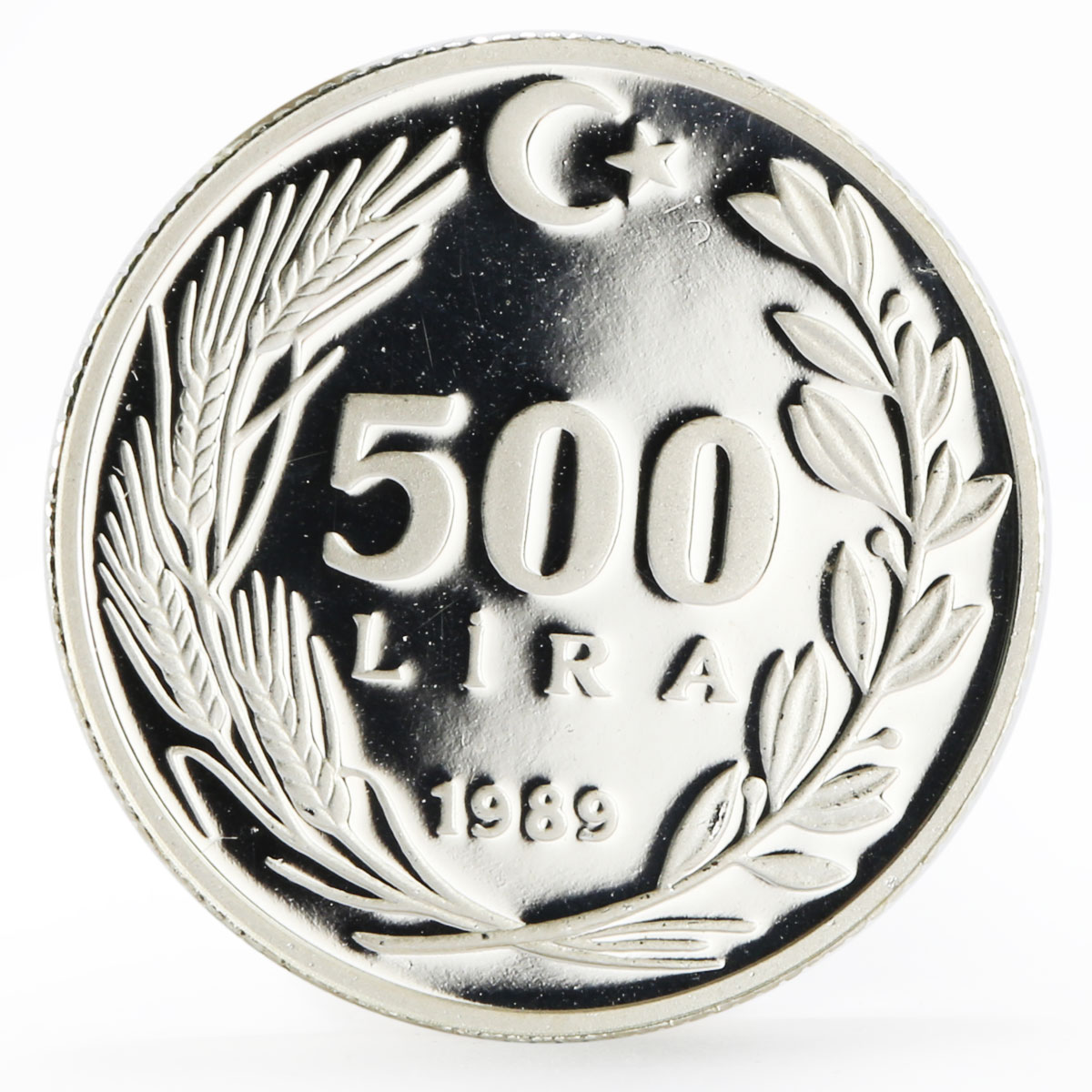 Turkey 500 lira 10th Anniversary of Circulation Special Edition silver coin 1989