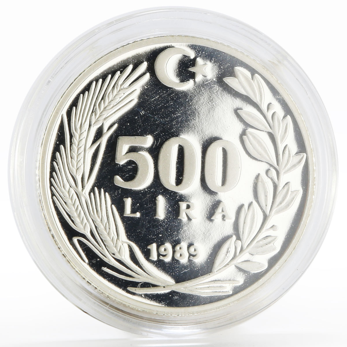 Turkey 500 lira 10th Anniversary of Circulation Special Edition silver coin 1989