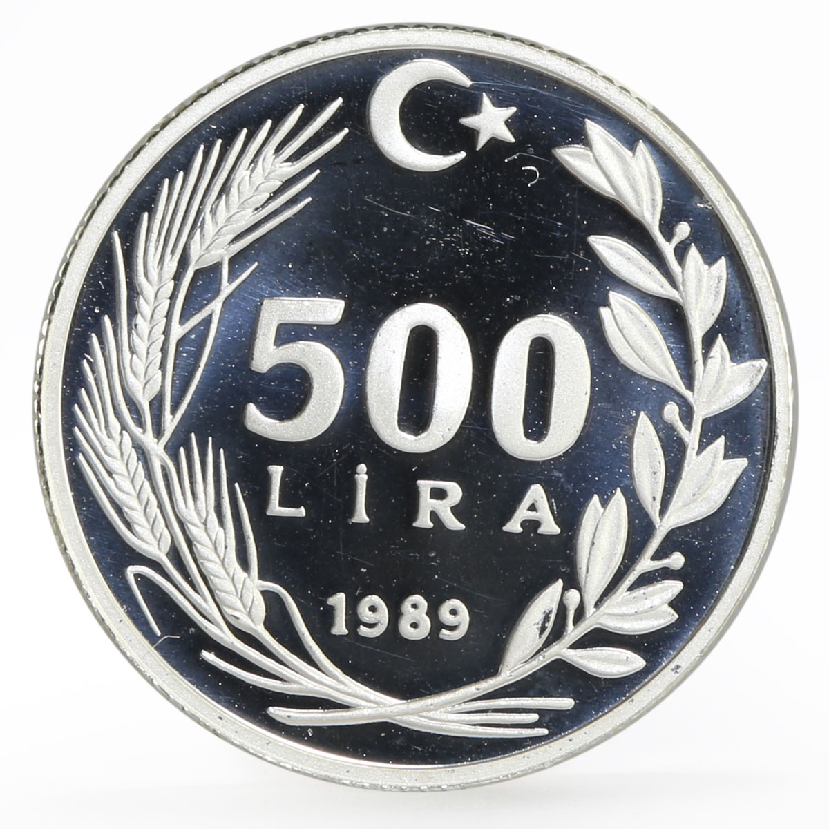 Turkey 500 lira 10th Anniversary of Circulation Special Edition silver coin 1989