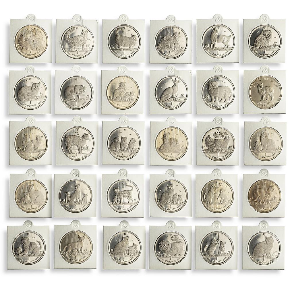 Isle of Man 1 crown Set of 30 Coins Cats of the World nickel 1970, 1988 - 2016