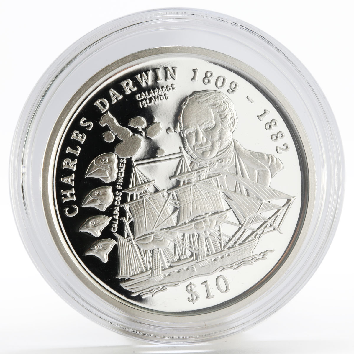 Sierra Leone 10 dollars English Naturalist Charles Darwin proof silver coin 1999