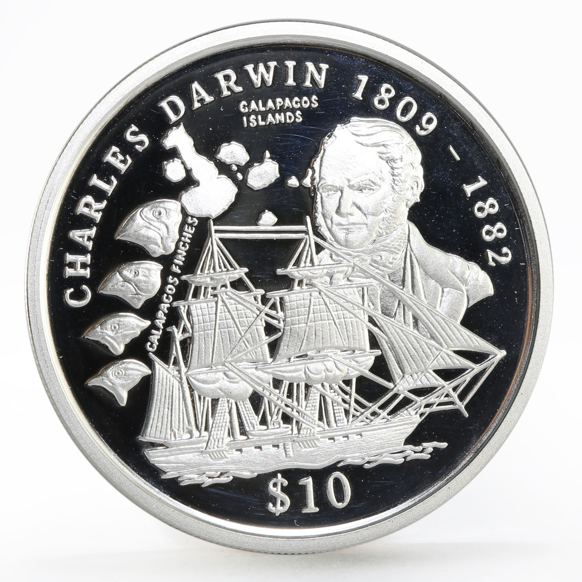 Sierra Leone 10 dollars English Naturalist Charles Darwin proof silver coin 1999