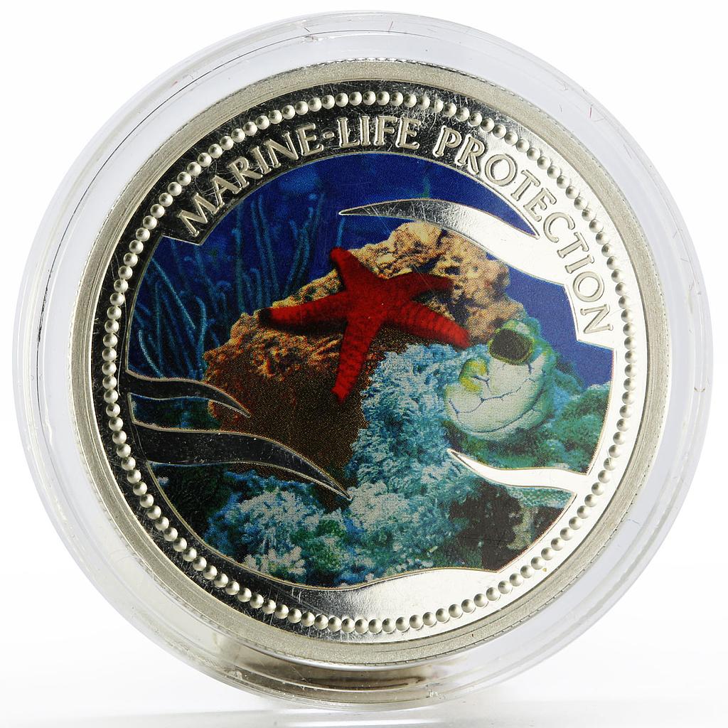 Palau 5 dollars Marine Life Protection series Red Starfish silver coin 2003