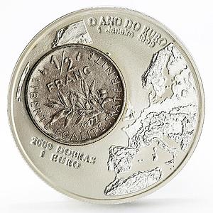 Sao Tome and Principe 2000 dobras Year of the Euro 1/2 Franc bimetal coin 1999