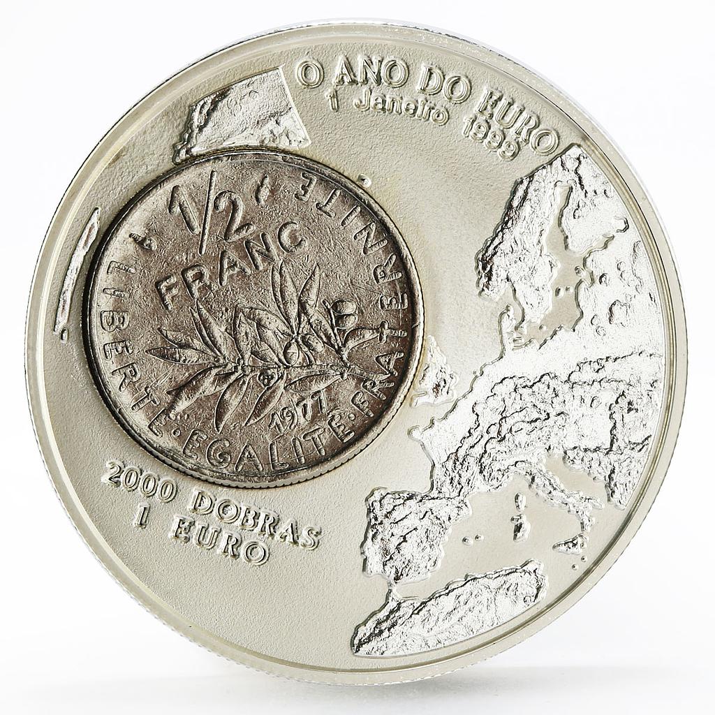Sao Tome and Principe 2000 dobras Year of the Euro 1/2 Franc bimetal coin 1999
