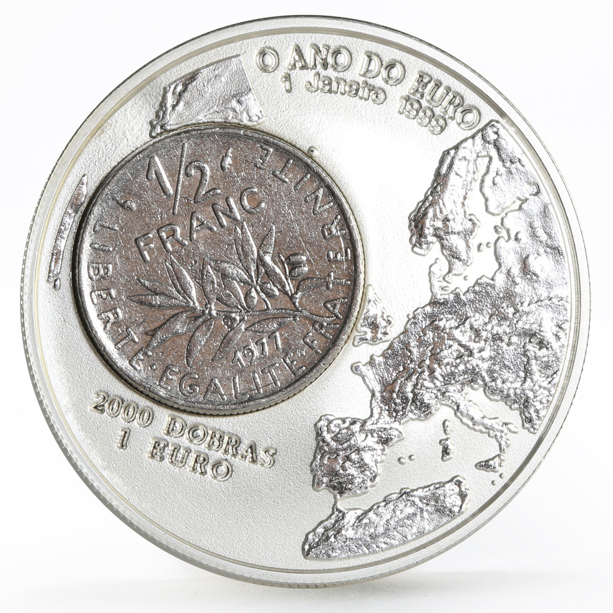 Sao Tome and Principe 2000 dobras Year of the Euro 1/2 Franc bimetal coin 1999