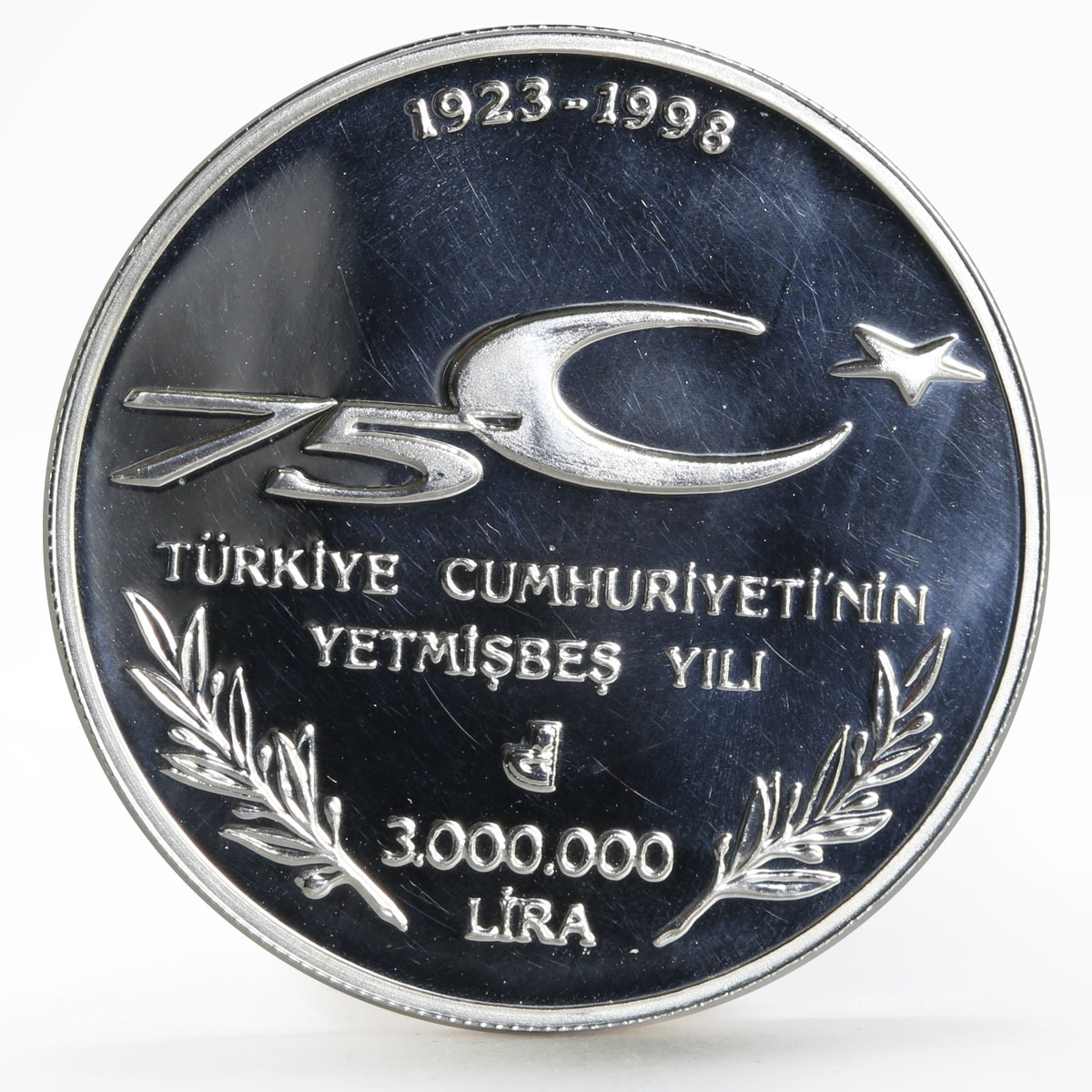 Turkey 3000000 lira 75th Anniversary of Ataturk State Leader silver coin 1998