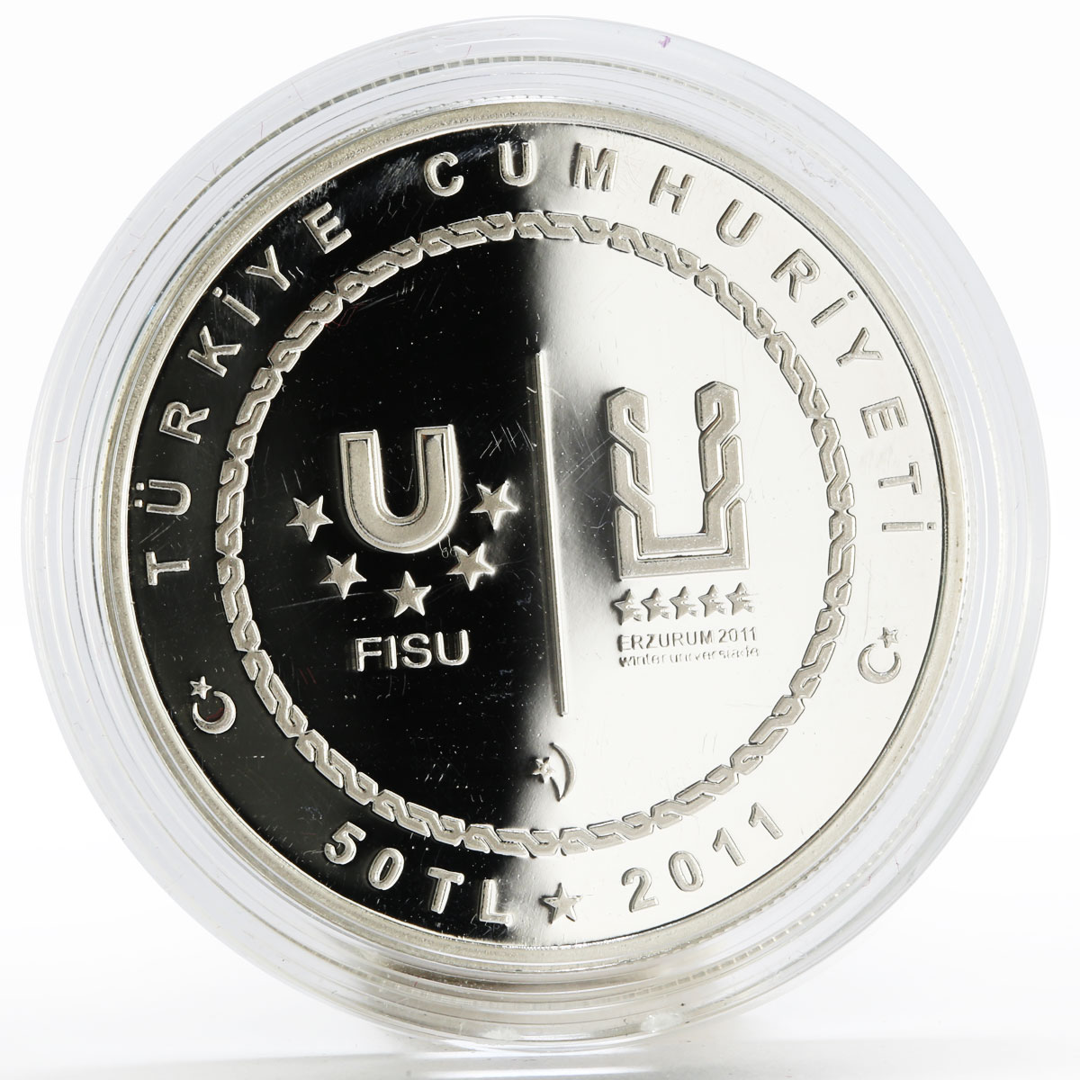 Turkey 50 lira World Universities Winter Games series Hockey silver coin 2011