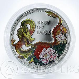 Cook Islands 5 dollars Year of the Dragon Best of Luck colored silver coin 2012
