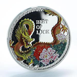 Cook Islands 5 dollars Year of the Dragon Best of Luck colored silver coin 2012