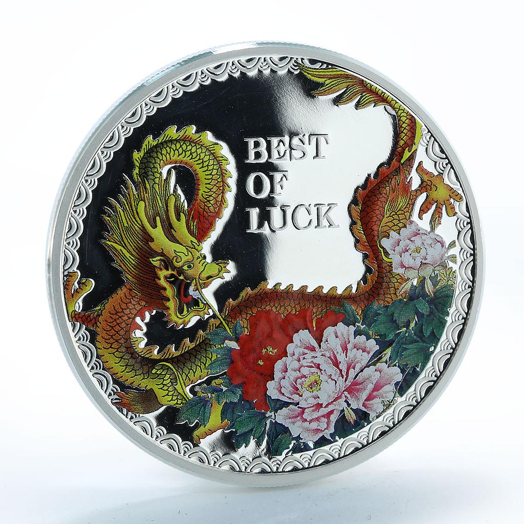 Cook Islands 5 dollars Year of the Dragon Best of Luck colored silver coin 2012