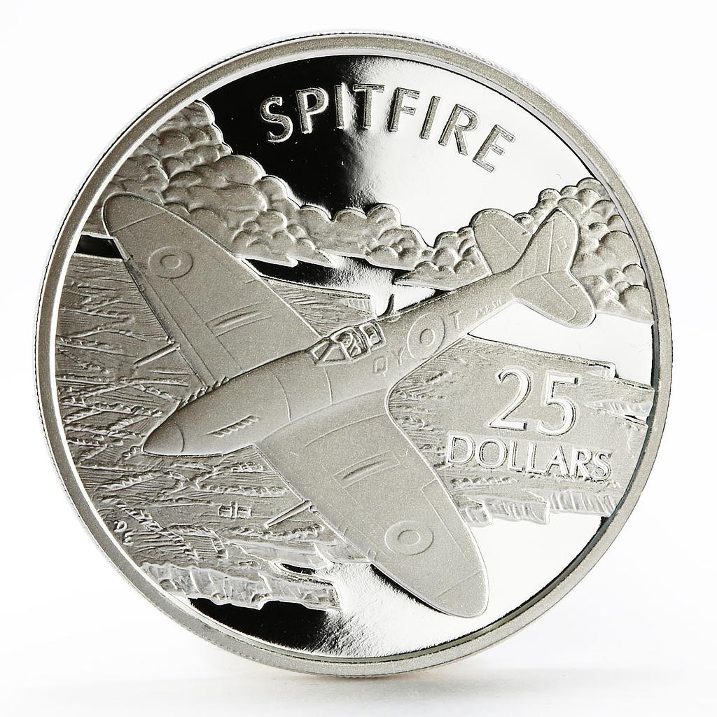 Solomon Islands 25 dollars Aircraft series Spitfire Plane proof silver coin 2003