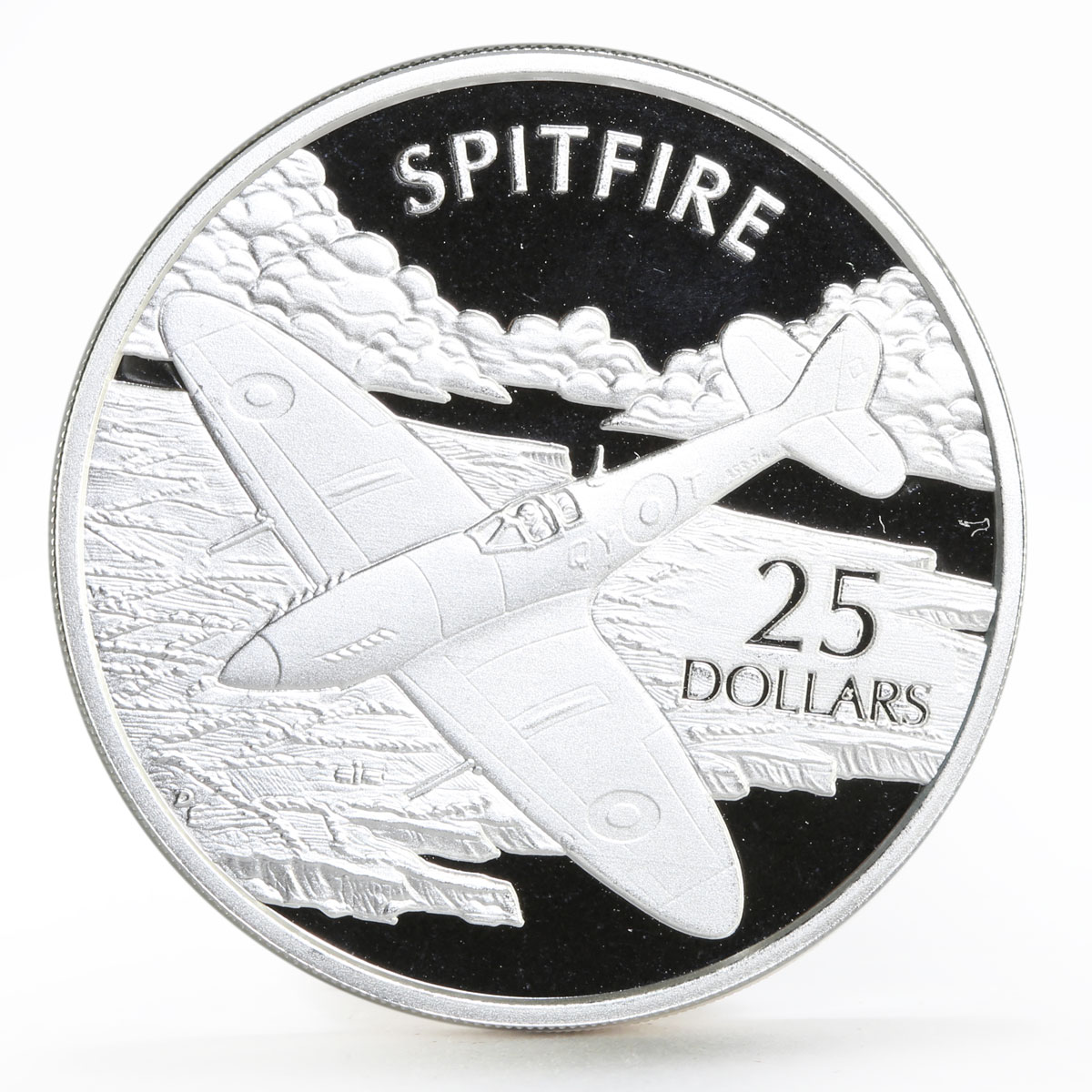 Solomon Islands 25 dollars Aircraft series Spitfire Plane proof silver coin 2003