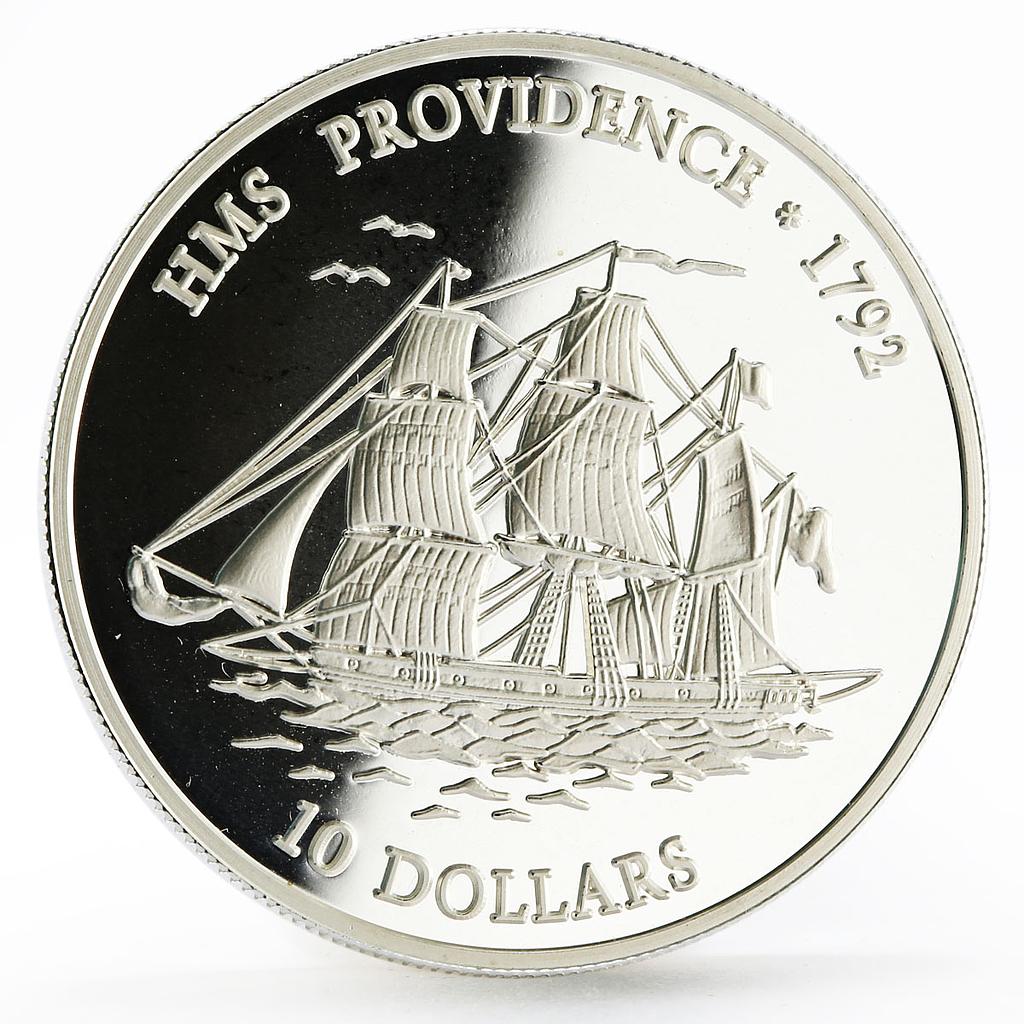 Fiji 10 dollars Seafaring HMS Providence Ship Clipper proof silver coin 2001