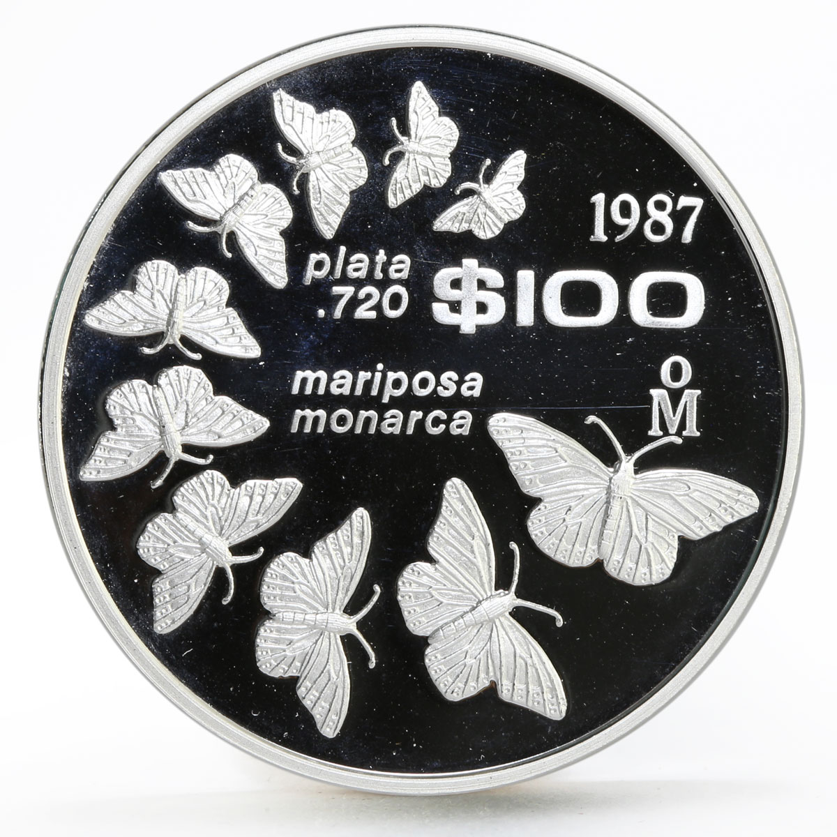 Mexico 100 pesos Monarch Butterflies Fauna proof silver coin 1987