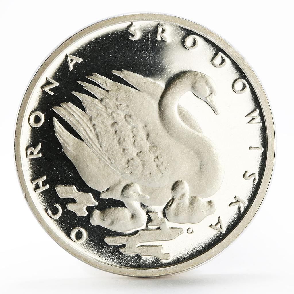 Poland 500 zlotych Endangered Wildlife series Swans proof silver coin 1984