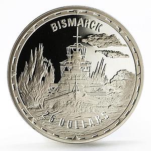 Solomon Islands 25 dollars Legendary Warships series Bismarck silver coin 2005