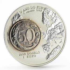 Sao Tome and Principe 2000 dobras Year of the Euro 50 Lira bimetal coin 1999