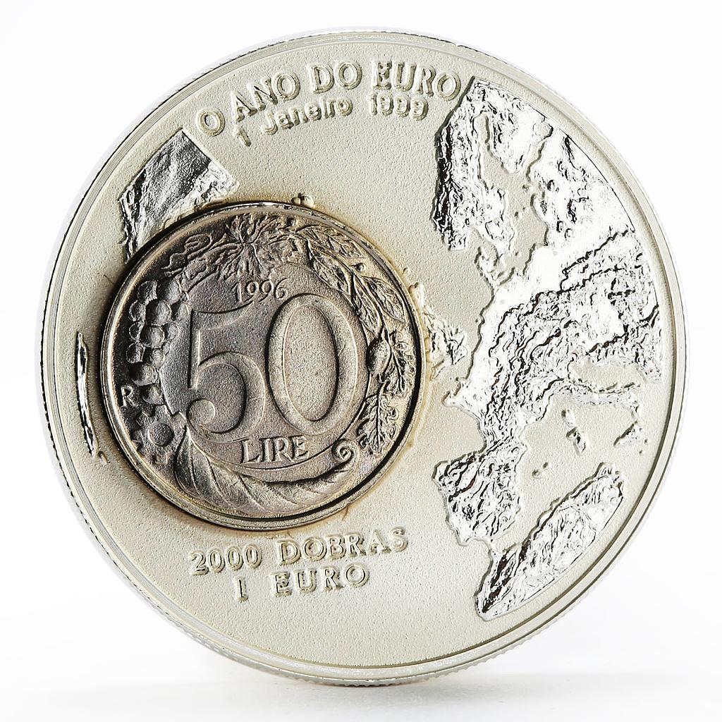 Sao Tome and Principe 2000 dobras Year of the Euro 50 Lira bimetal coin 1999